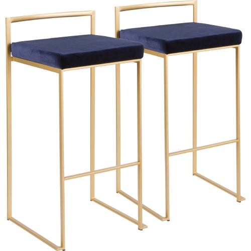 Fuji Stackable 31" Bar Stool in Blue Velvet & Gold Metal (Set of 2)